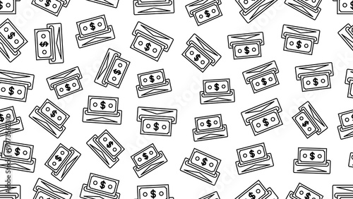 фотографія Seamless pattern featuring a clean line icon of a dollar note being withdrawn from an ATM on a transparent background for banking, finance, and business designs