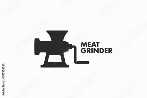Meat grinder logo design. Manual hand crank meat mincer symbol logo icon vector illustration