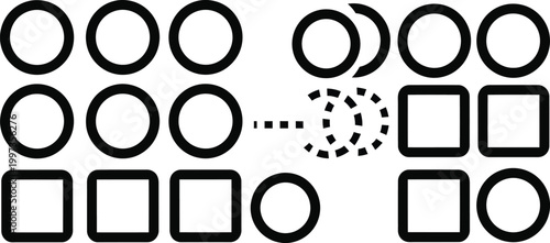 Geometric Shapes, Circles and Squares, Communication Concept, Data Flow