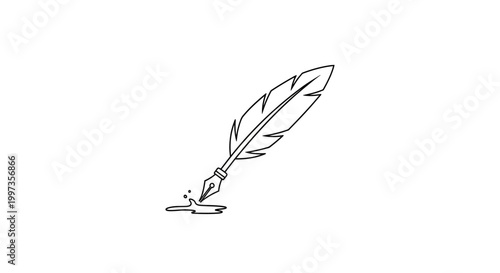 A quill pen writing on paper.