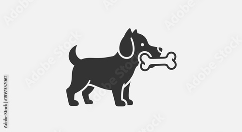 Black silhouette of a dog with bone.