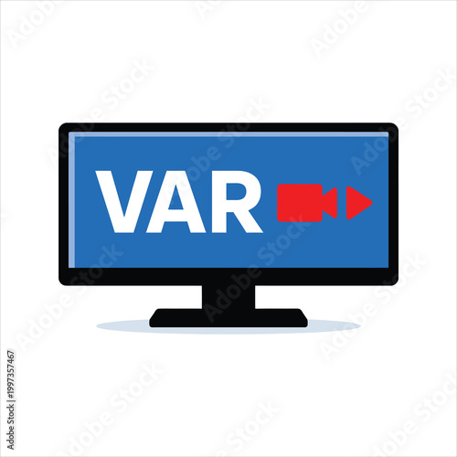 VAR technology on screen with video play icon Vector Illustration Isolated on white background
