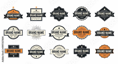 Collection of Vintage and Modern Brand Name Labels and Badges.
