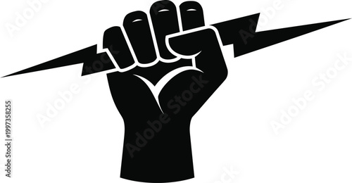 Empowered silhouette a raised fist with lightning bolt symbolizing strength