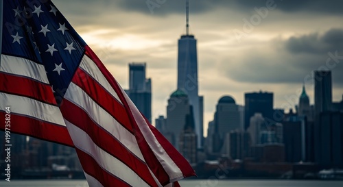 Honoring heroes a solemn memorial day tribute with american flag and new york city skyline