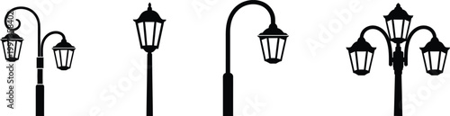 Black silhouette of vintage street lamps elegant urban lighting