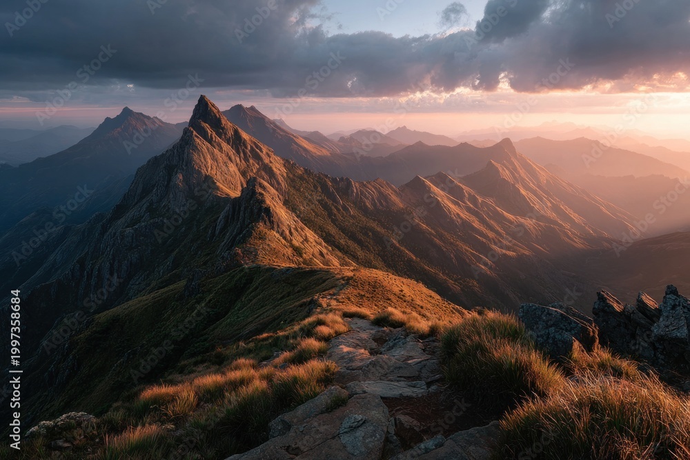 Naklejka premium Dramatic Mountain Landscape at Sunset