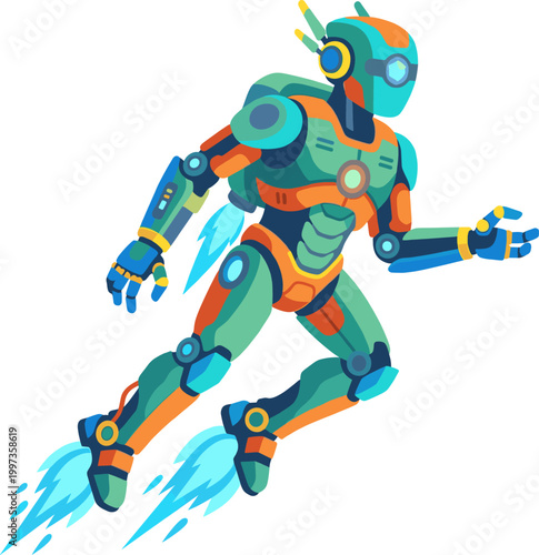 High speed jetpack robot flying through the air