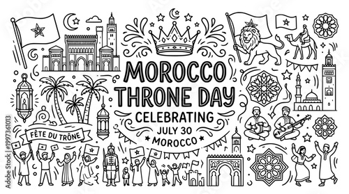 Morocco Throne Day Celebration Line Art - July 30