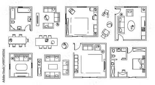 architectural floor plan vectors for interior design furniture and layout planning