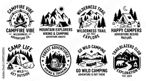 Outdoor Adventure Camping and Hiking Emblem Set