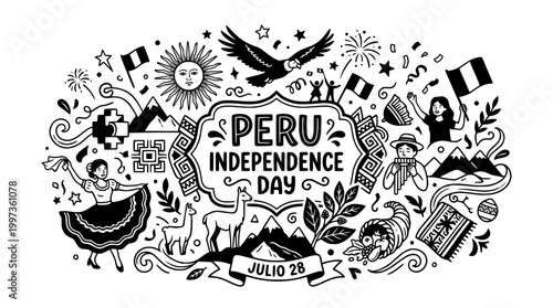 Peru Independence Day Doodle Art