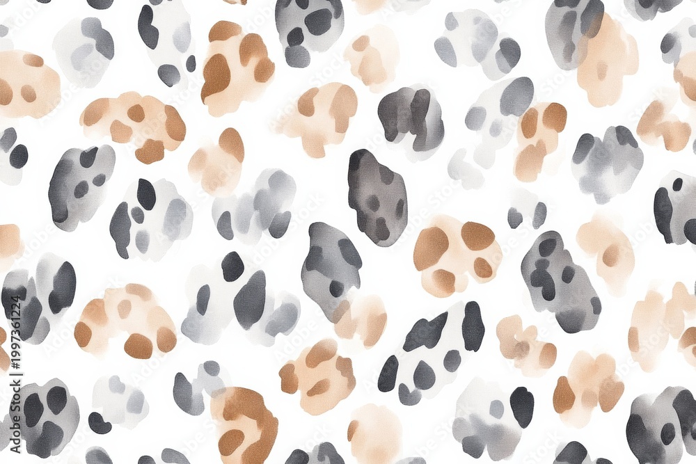 Fototapeta premium Neutral muted leopard spots seamless pattern design in gray and brown on a white background for various creative projects