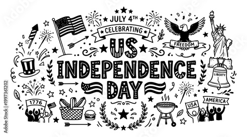 US Independence Day Celebration Doodle Art