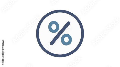 Blue percentage sign icon inside a circle flat design