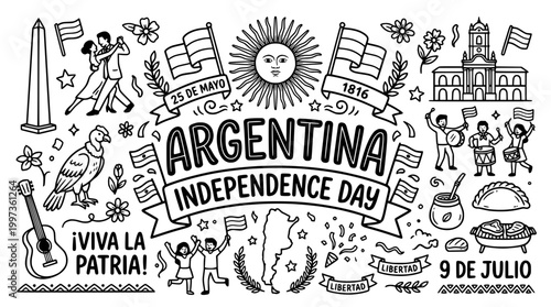 Argentina Independence Day Celebration Doodle Art