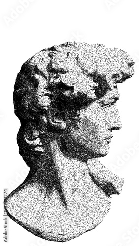 Classic Statue of David Head Bust in Stipple Art Style Illustration Isolated on White Background with Clipping Path