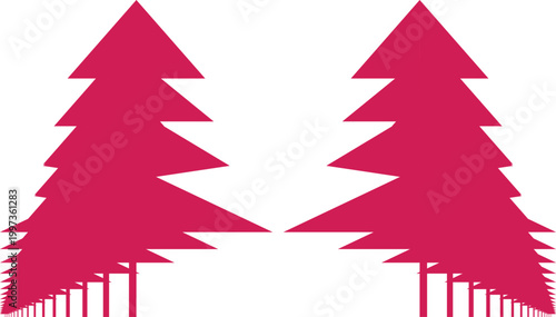 Crimson Forest Symmetry: An artistic display of symmetrical trees, presented in a vibrant crimson hue, creates a sense of harmony and natural beauty.