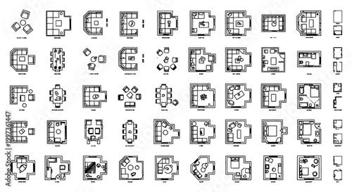 collection of floor plan furniture layouts for interior design top view