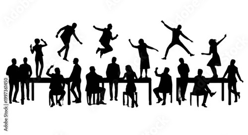 People dancing and jumping together isolated on transparent background, Vector