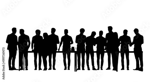 Silhouette group of business people standing together isolated on transparent background, Vector