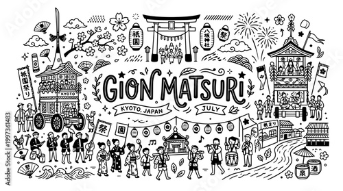 Gion Matsuri Kyoto Japan Festival Doodle Art