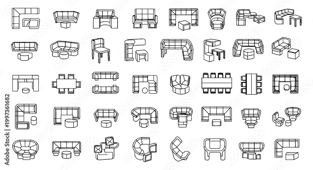 Obraz premium collection of modular furniture icons for interior design planning and layout
