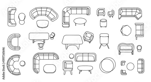 collection of modern furniture design elements for interior planning and design