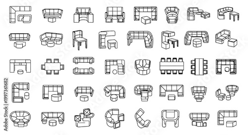 collection of modular furniture icons for interior design planning and layout