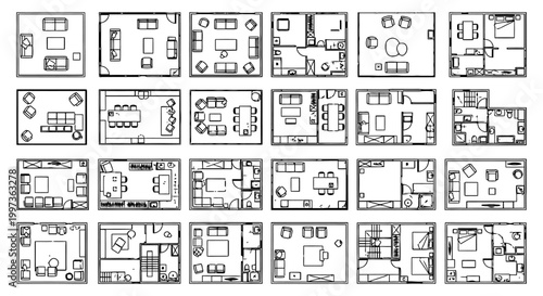 architectural blueprint floor plan furniture and design elements vector graphic