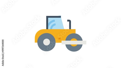 Stylized flat vector illustration of a road roller machine