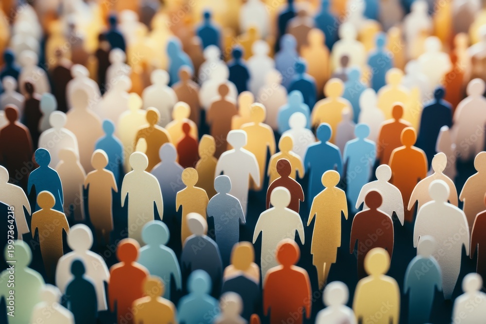 Obraz premium Crowd of paper cutouts representing diverse people working together for a common purpose in a community setting