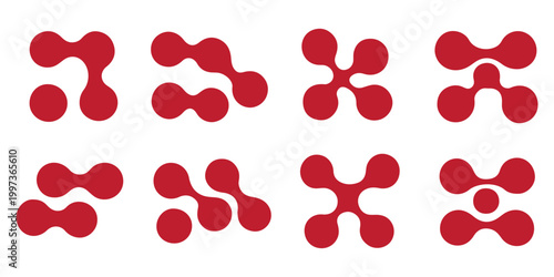 Diagonal metaball connected circles shape. Abstract nerve cell dots or computer nano net. Liquid oil curved morphs as molecule spotted waves. Rounded design elements for logo, tag, emblem,poster,icon.