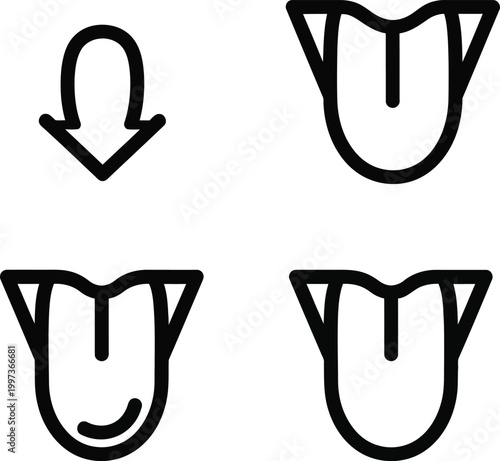 Set of Tongue Icons with Down Arrow Symbol, Vector Illustration