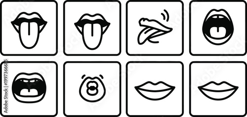 Collection of Mouth and Tongue Icons: Expressions, Emotions, and Sounds