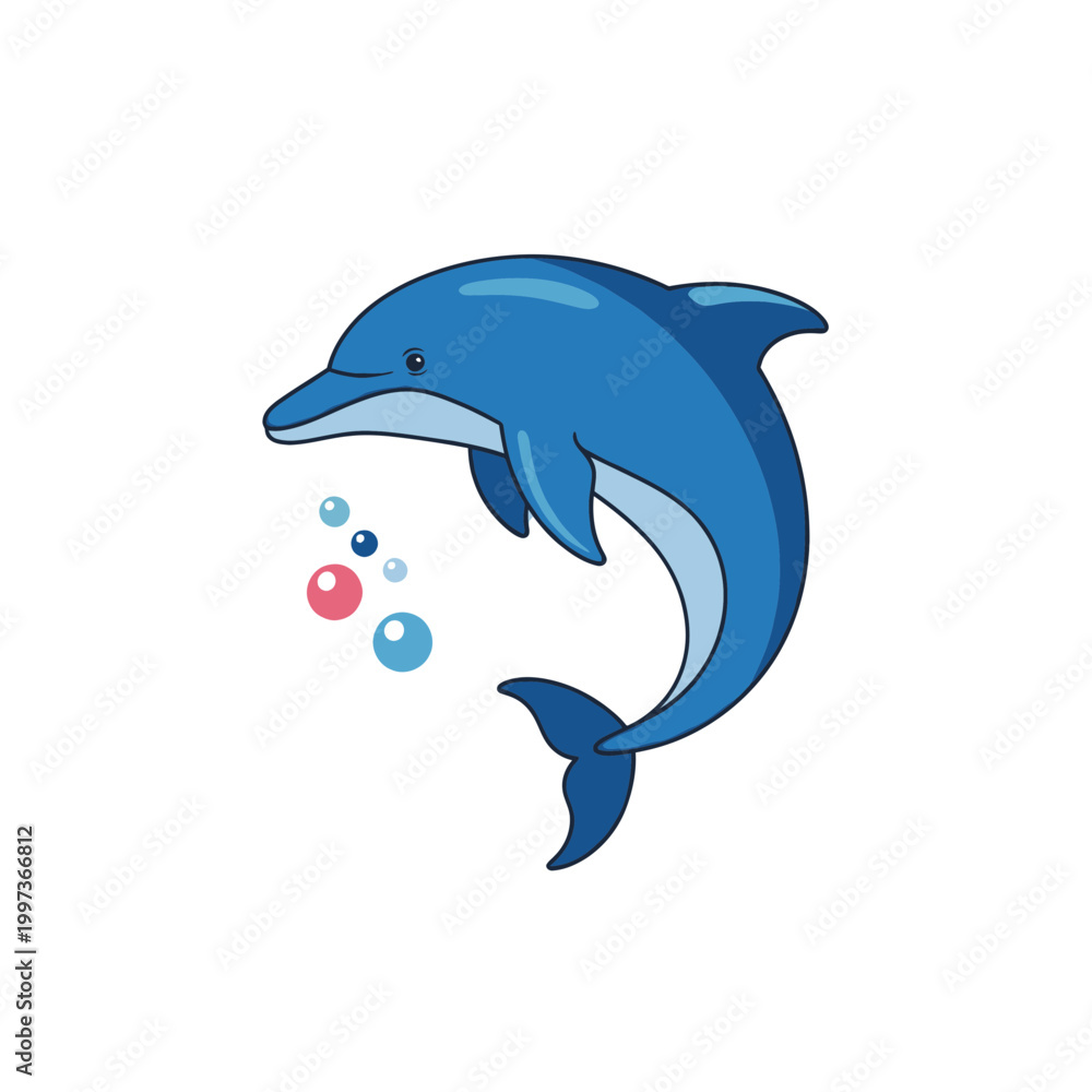 Obraz premium A blue dolphin jumping out of water with bubbles
