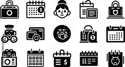 Business Icons Collection: Calendar, Money, Shopping, Time Management, Planning