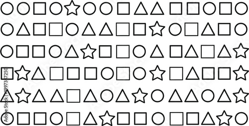 Geometric Shapes Pattern - Circles, Squares, Triangles, Stars