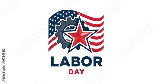 Free Download American labor day graphic design with gear star and flag elements on transparent background - GFXLoad