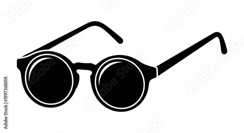 Minimalist Silhouette of Round Sunglasses in Black and White against a Plain Backdrop