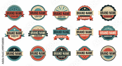 Collection of Vintage Brand Name Logos and Badges.
