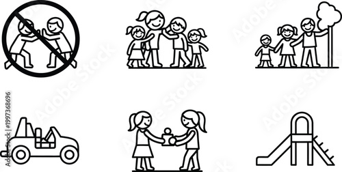 Children's Activities, Playtime, and Social Interaction Icons Set