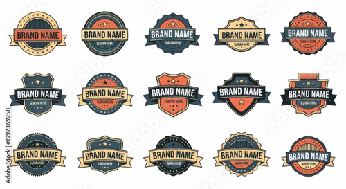 Collection of Vintage Brand Name Emblem Badges and Labels.