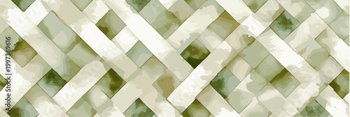 Shabby chic watercolor lattice pattern designing elegant background. Seamless lattice pattern creating a rustic watercolor background in muted green and beige tones