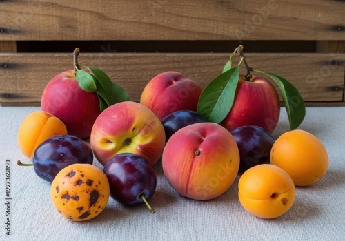 Vibrant assortment of fresh fruits on a rustic surface
