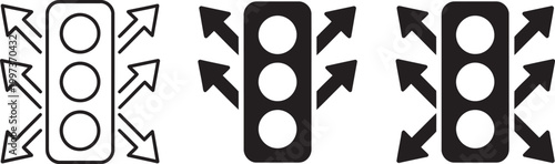 Three traffic light icons with outward radiating arrows symbolizing direction and choice