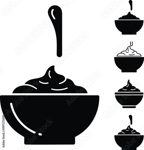Black bowls of chocolate mousse on white background dessert