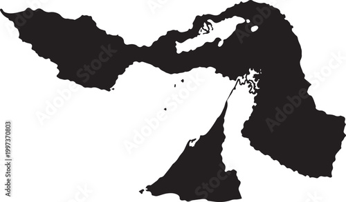 Map of Caspian Sea and surrounding landmasses in black silhouette