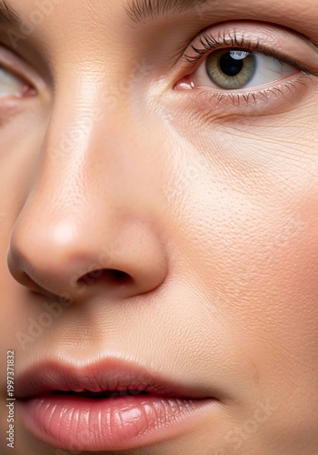 Close-Up of Woman's Flawless Skin with Natural Makeup Look