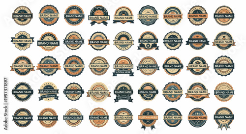 Collection of Vintage Style Circular Badges and Labels.
